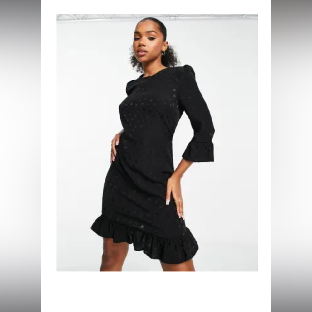 ASOS Nobody’s Child Fleur Black Polka Dot Dress US4/UK8